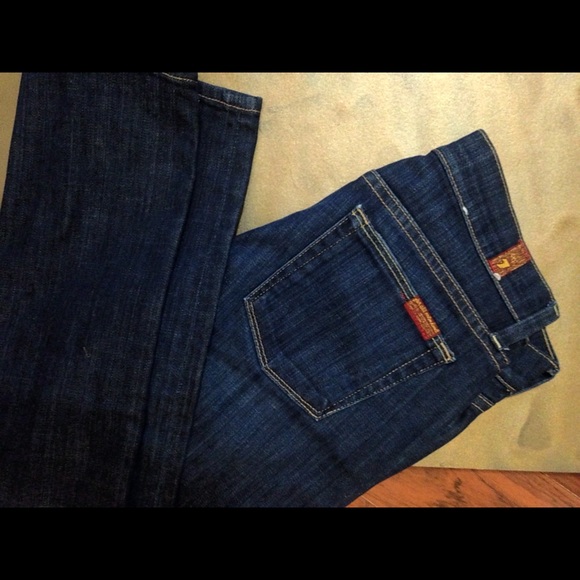 7 For All Mankind Slim Straight Denim Dark Wash - Picture 2 of 5